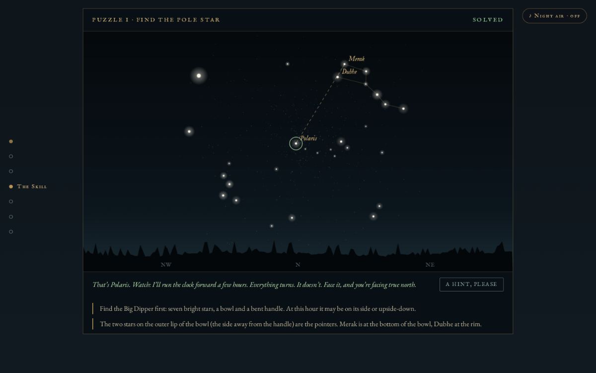 Puzzle I solved: Polaris found in a night sky using the pointer stars of the Big Dipper