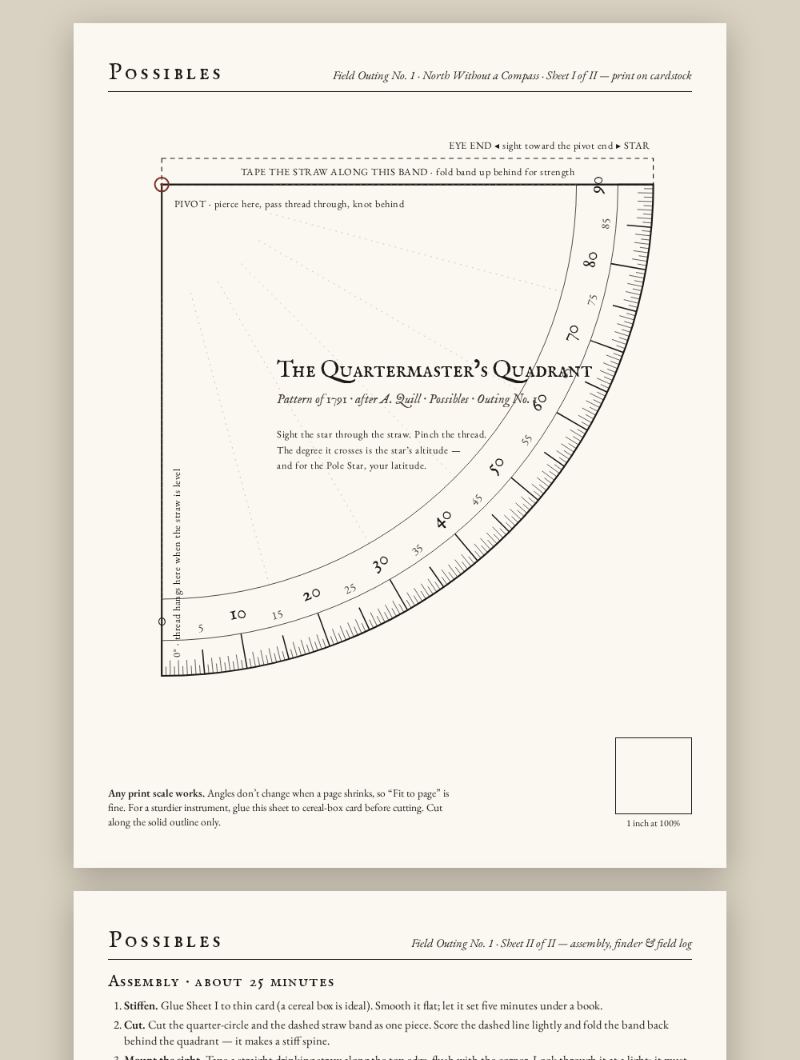 Printable craft sheet: the Quartermaster's Quadrant with a 0 to 90 degree scale